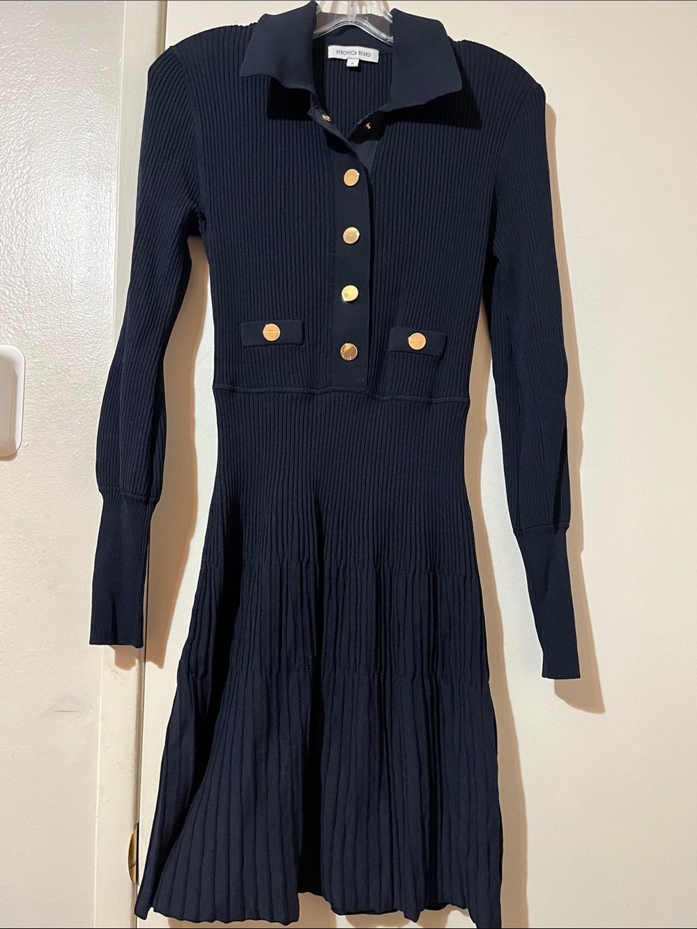 Veronica Beard Collared Slim Fit Knit Long Sleeve Mini Dress